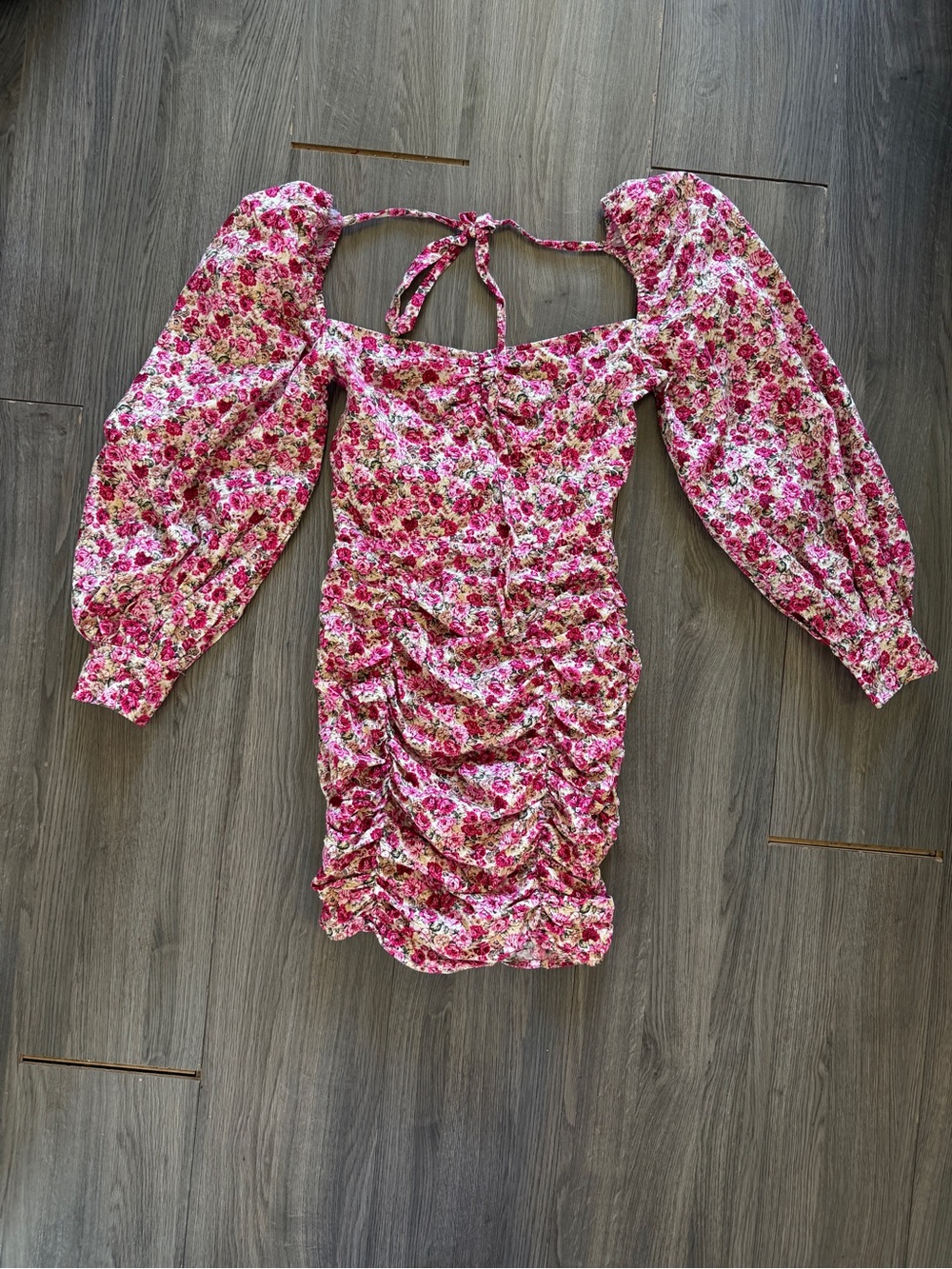 Nasty Gal Pink Floral Tie-Back Mini Dress